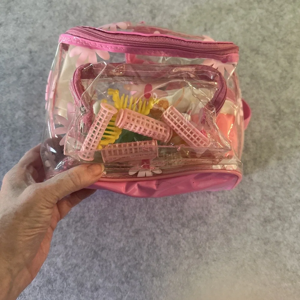 Vintage JC Toys Baby Doll Care Set Clear Bag/backpack With 4 Baby PJ's & Blanket